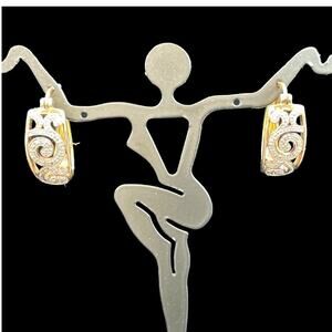 Sterling Silver .925 Gold Plated Swirl Cuff Wide Hoop Dangle Pair Earrings